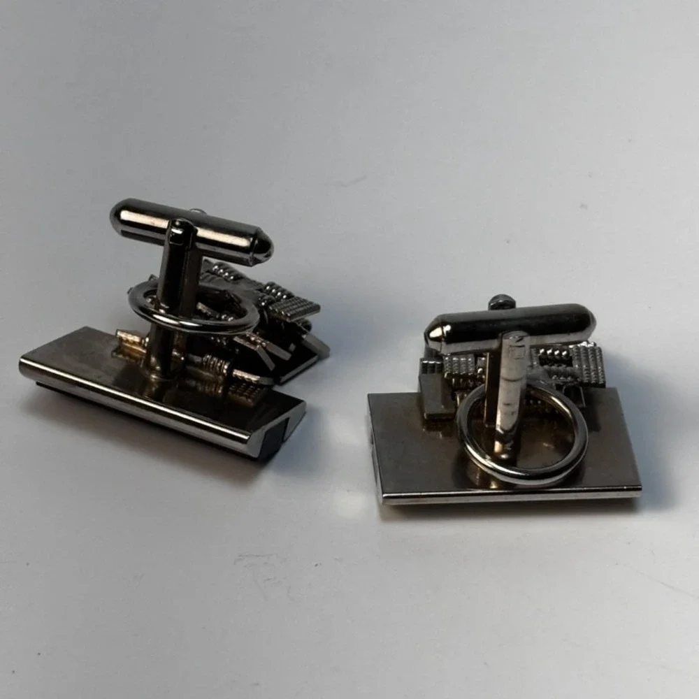 Vintage Cuff Links‎ Silver Tone Black Large Maximalism